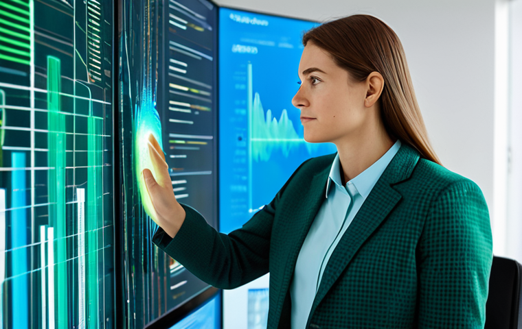 A professional data analyst, fully clothed in a modest business suit, intently observing a dynamic holographic display in a clean, modern office bathed in soft natural light. The display visualizes abstract data flows representing consumer sentiment and social media conversations about sustainable products, with green and blue tones. The focus is on deep insights and emotional connection. Natural pose, perfect anatomy, well-formed hands, correct proportions, professional photography, high quality, safe for work, appropriate content, family-friendly.