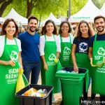 Home 18 친환경 마케팅 전문 지식 - A vibrant, eco-friendly marketing event in a sunny urban park in Spain, featuring diverse adults and...
