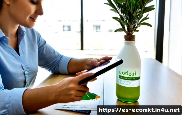 Home 17 친환경 마케팅 직무 변화 - Photorealistic Spanish sustainability marketing professional reviewing eco-friendly product packagin...